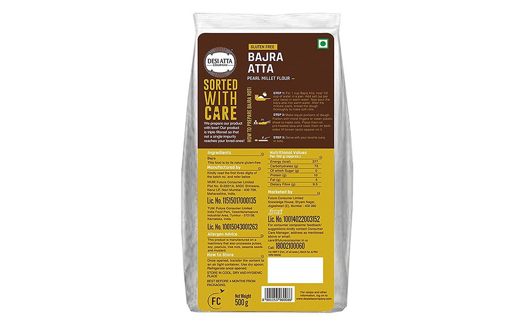 Desi Atta Bajra Atta - Pearl Millet Flour   Pack  500 grams